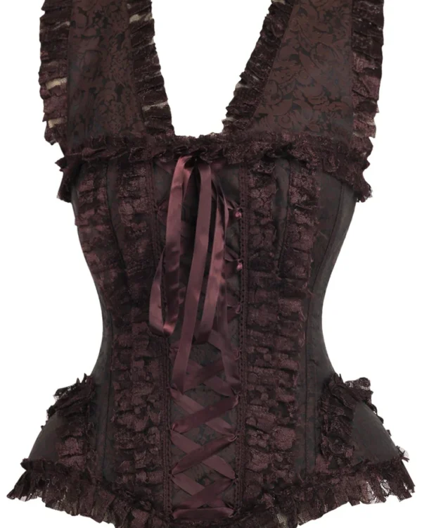 Gothic brocade lace steampunk brown corset curvycorset.com