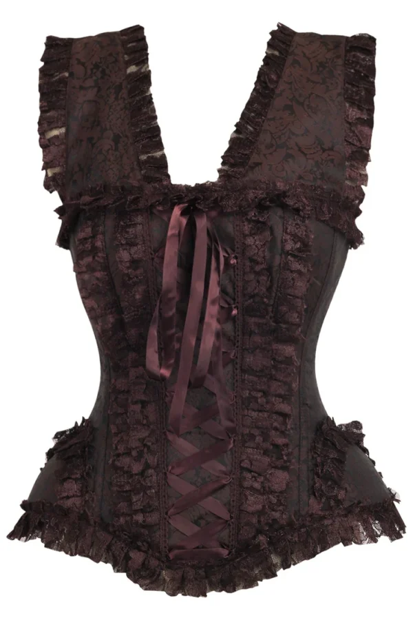 Steampunk Brown Swirl Brocade & Lace Steel Boned Gothic Corset