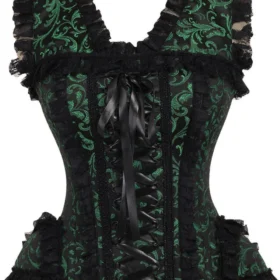 Green & Black Swirl Brocade Steel Boned Gothic Corset curvycorset.com