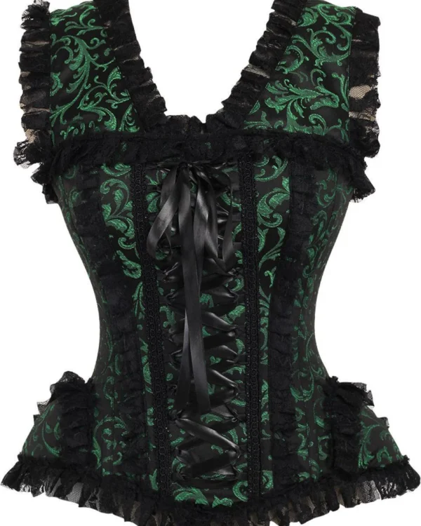 Green & Black Swirl Brocade Steel Boned Gothic Corset curvycorset.com