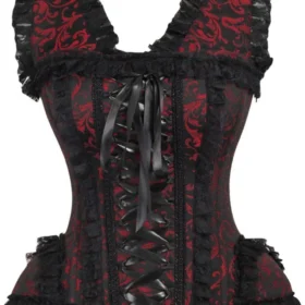 Crimson Floral Brocade Gothic Steel Boned Overbust Corset curvycoset.com