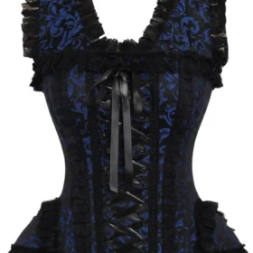 Royal Blue & Black Swirl Brocade Steel-Boned Gothic Lace Corset curvycorset.com