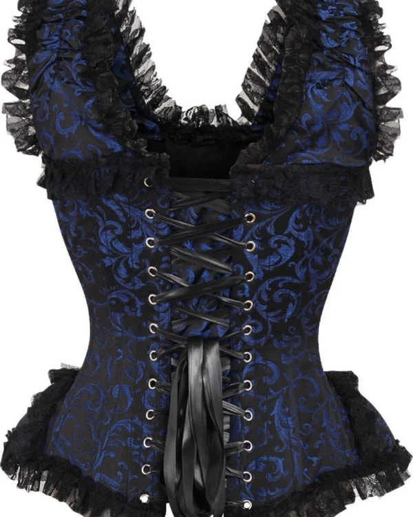 Royal Blue & Black Swirl Brocade Steel-Boned Gothic Lace Corset curvycorset.com