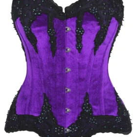Gothic Purple Velvet & Beaded Steel Boned Overbust Corset Bustier Top curvycorset.com