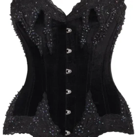Gothic Black Velvet & Beaded Steel Boned Overbust Corset curvycorsetcom