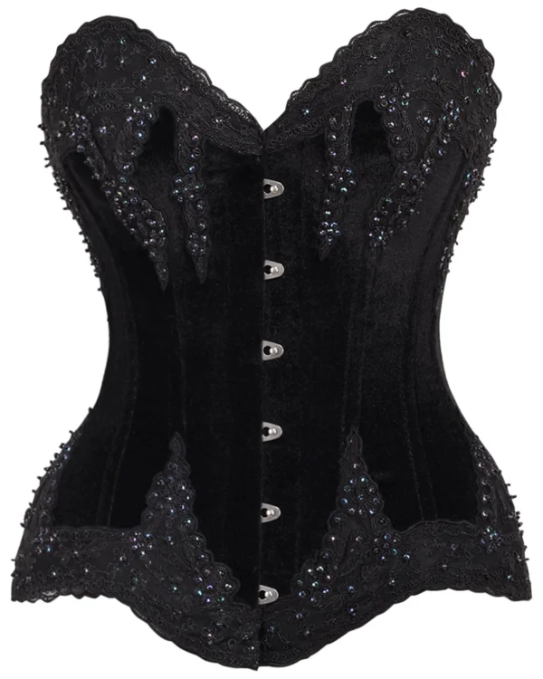 Gothic Black Velvet & Beaded Steel Boned Overbust Corset curvycorsetcom