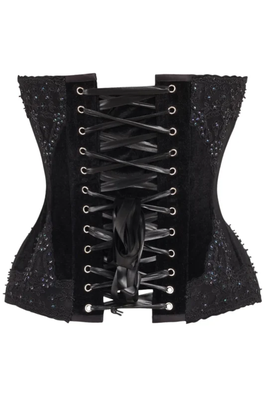 Gothic Black Velvet & Beaded Steel Boned Overbust Corset curvycorset.com