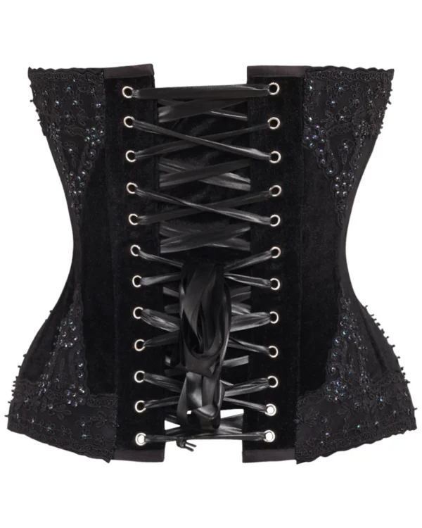Gothic Black Velvet & Beaded Steel Boned Overbust Corset curvycorset.com