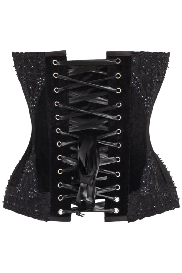 Gothic Black Velvet & Beaded Steel Boned Overbust Corset curvycorset.com