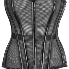 Gothic Black Fishnet Steel Boned Overbust Corset Top curvycorset.com