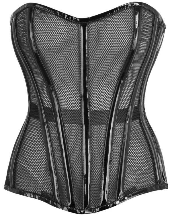 Gothic Black Fishnet Steel Boned Overbust Corset Top curvycorset.com