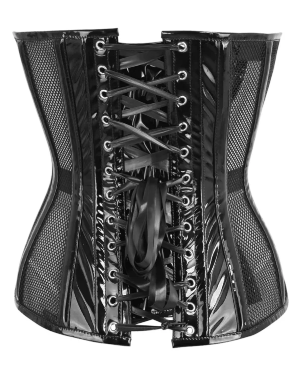 Gothic Black Fishnet Steel Boned Overbust Corset Top curvycorset.com