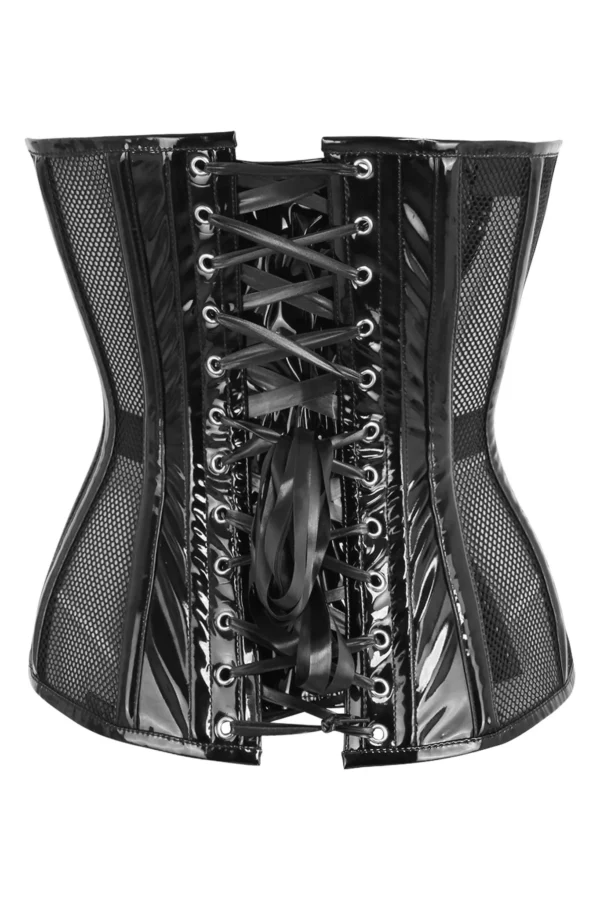 Gothic Black Fishnet Steel Boned Overbust Corset Top curvycorset.com