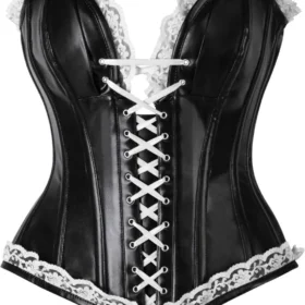 Gothic Black Faux Leather Steel Boned Gothic Corset Bustier Top curvycoret.com