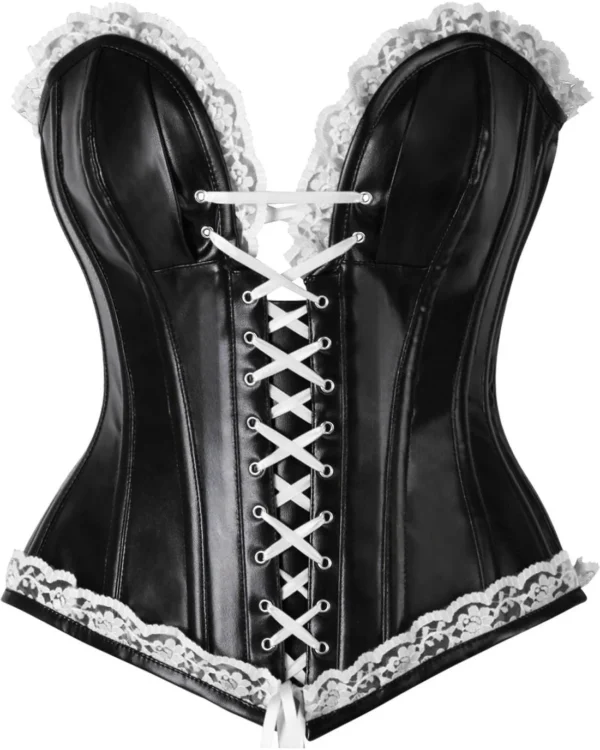 Gothic Black Faux Leather Steel Boned Gothic Corset Bustier Top curvycoret.com