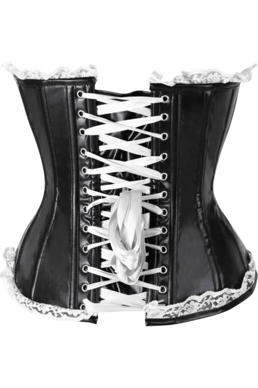 Gothic Black Faux Leather Steel Boned Gothic Corset Bustier Top curvycoret.com
