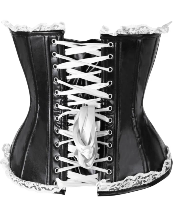 Gothic Black Faux Leather Steel Boned Gothic Corset Bustier Top curvycoret.com