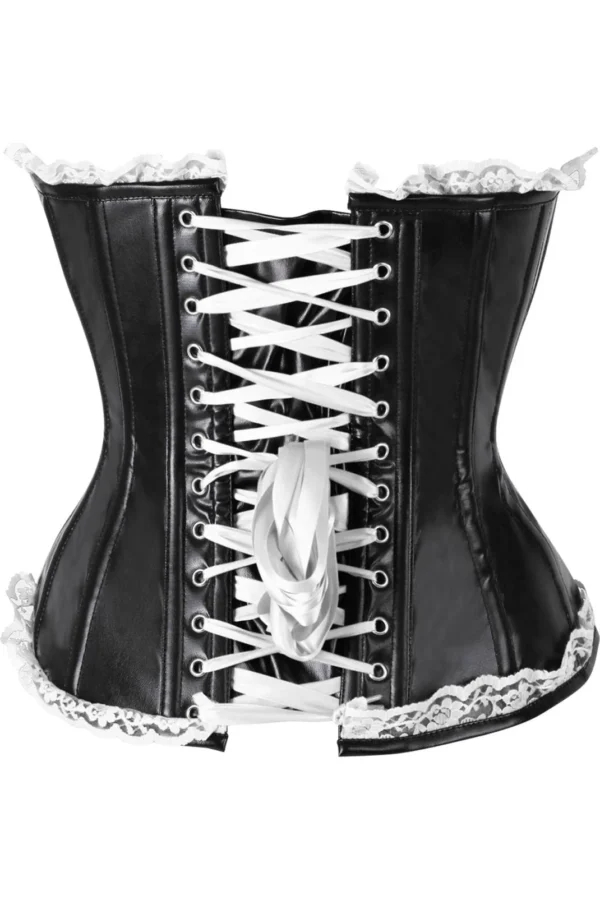 Gothic Black Faux Leather Steel Boned Gothic Corset Bustier Top curvycoret.com