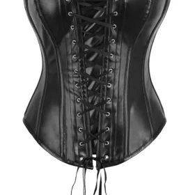 Black Faux Leather Lace Up Steel Boned Gothic Corset curvycorset.com