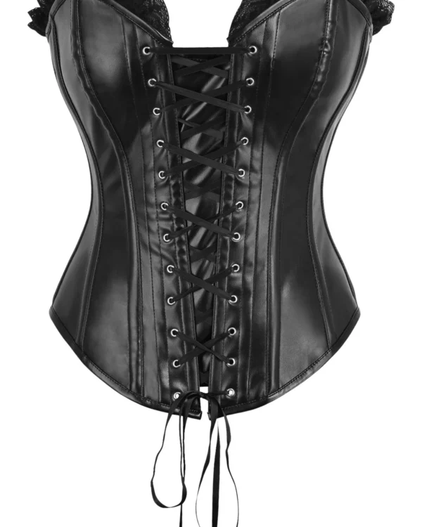 Black Faux Leather Lace Up Steel Boned Gothic Corset curvycorset.com