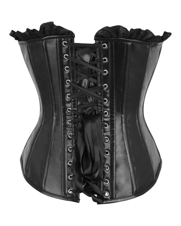 Black Faux Leather Lace Up Steel Boned Gothic Corset curvycorset.com