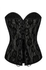 Black Satin Lace Overlay Steel Boned Strapless Gothic Corset curvycorset.com