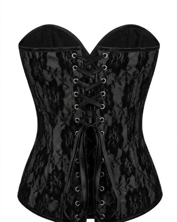 Black Satin Lace Overlay Steel Boned Strapless Gothic Corset curvycorset.com