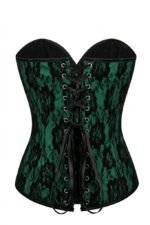 Green Satin with Black Lace Overlay Steel Boned Strapless Gothic Corset curvycorset.com