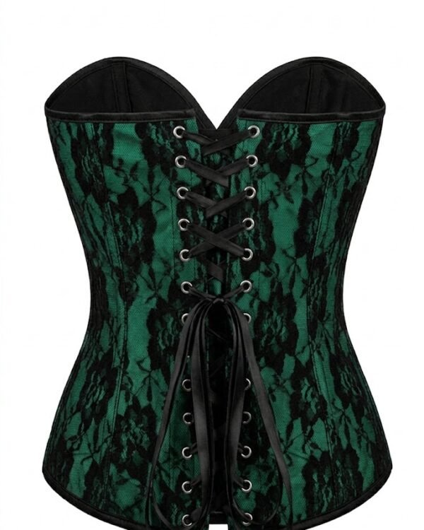 Green Satin with Black Lace Overlay Gothic Corset curvycorset.com