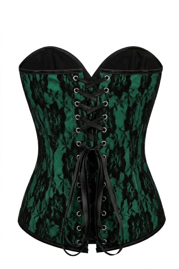 Sexy Nude Green Satin w/Black Lace Overlay Steel Boned Strapless Gothic Corset curvycorset.com