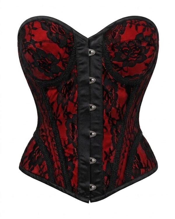 Red Lace Steel Boned Underwire Gothic Bustier Corset Top curvycorset.com