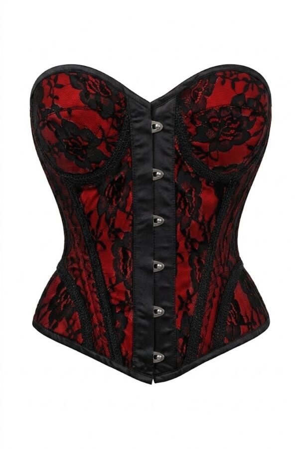 Red Lace Steel Boned Underwire Gothic Bustier Corset Top curvycorset.com