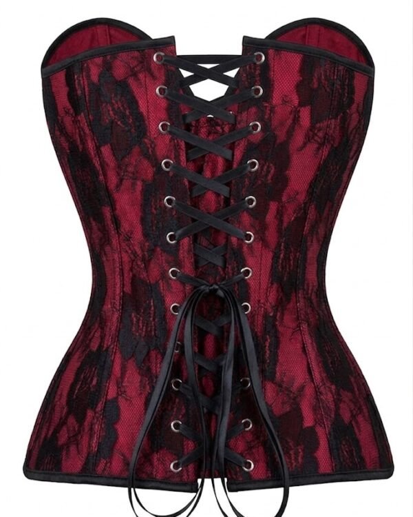 Red Satin With Black Lace Overlay Gothic Corset curvycorset.com
