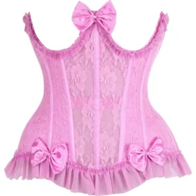 Curvy's Bridal Pink Lace Underwire Half Corset Dress