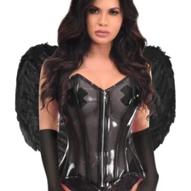 Black Gothic PVC Vinyl Dark Angel Halloween Corset Costume