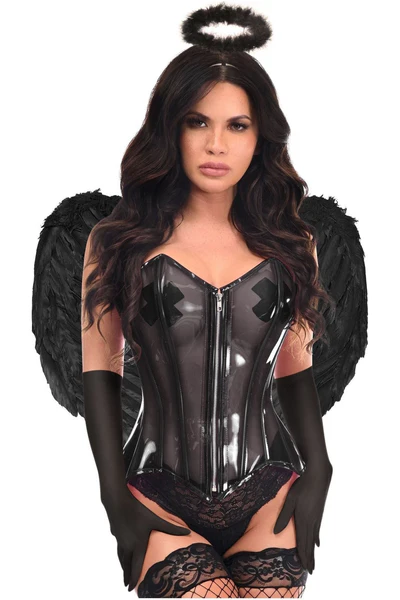Black Gothic PVC Vinyl Dark Angel Halloween Corset Costume