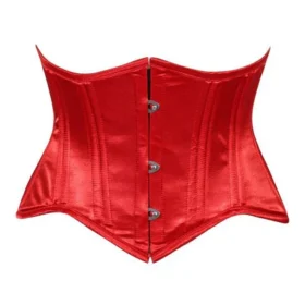 Red Satin Mini Cincher Underbust Corset Waist Cincher Busk Closure