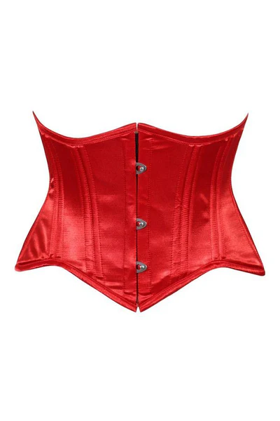 Red Satin Mini Cincher Underbust Corset Waist Cincher Busk Closure