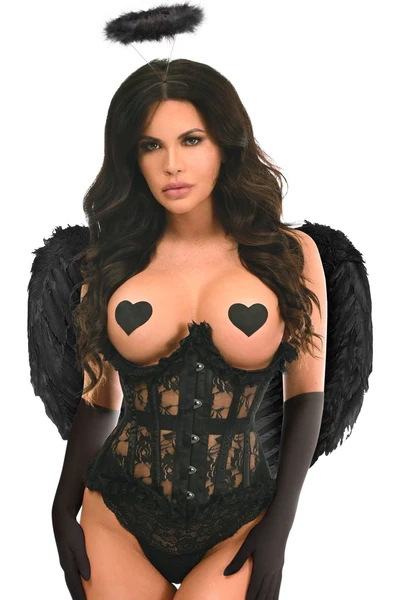 Black Lace Dark Angel Halloween Underbust Corset Costume