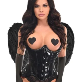 Black Patent Dark Angel Halloween Corset Underbust Devil Costume