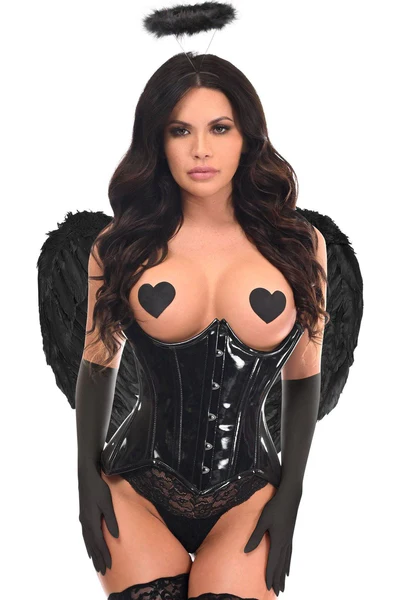 Black Patent Dark Angel Halloween Corset Underbust Devil Costume