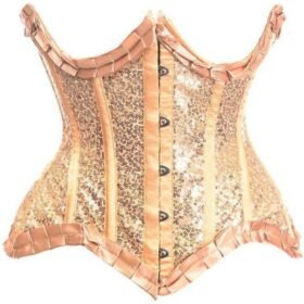Gold Satin & Sequin Underwire Curvy Cut Steel Boned Waist Cincher Corset