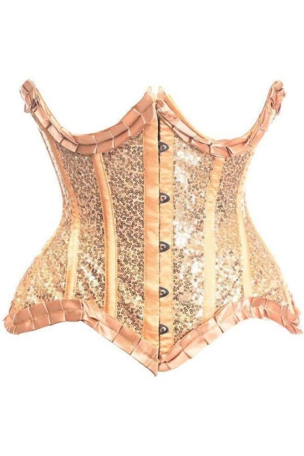 Gold Satin & Sequin Underwire Curvy Cut Steel Boned Waist Cincher Corset