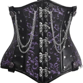 Black/Purple Steel Boned Underbust Waist Cincher Corset w/Chains and Clasps