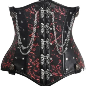 Black/Red Steel Boned Underbust Waist Cincher Corset w/Chains and Clasps