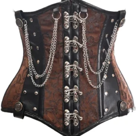 Brown/Black Steel Boned Underbust Waist Cincher Corset w/Chains and Clasps