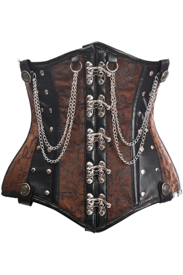Brown/Black Steel Boned Underbust Waist Cincher Corset w/Chains and Clasps