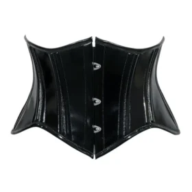 Black Patent PVC Vinyl Curvy Cut Mini Cincher Underbust Half Corset