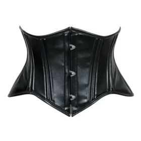 Black Wet Look Faux Leather Curvy Cut Mini Cincher Underbust Half Corset