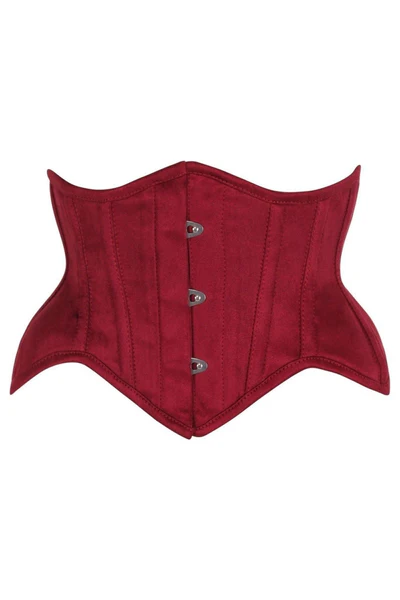 Red Suede Steel Boned Mini Waist Cincher Half Corset